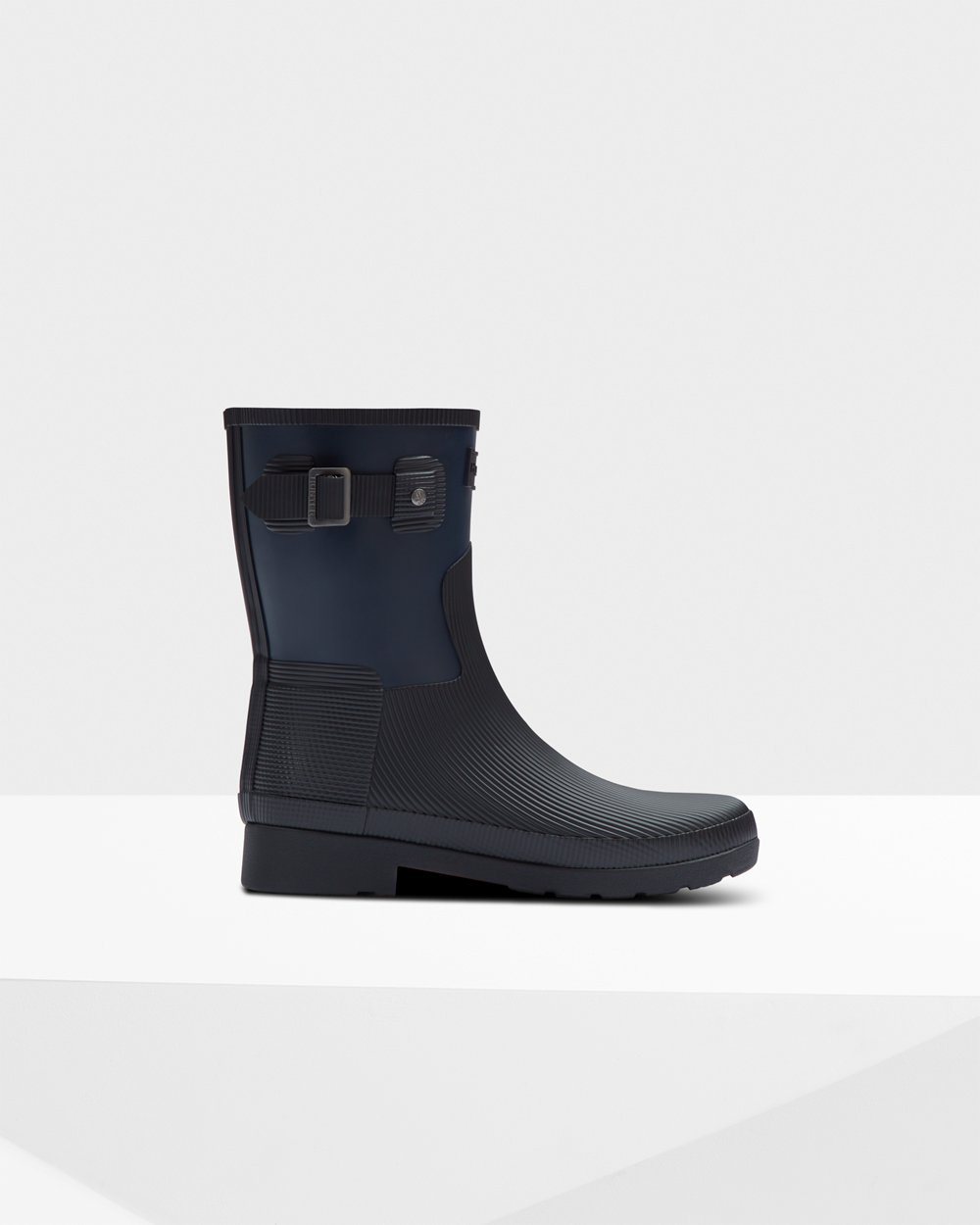 Hunter Mujer Refined Texture Block Slim Fit - Botas de Lluvia Azul Marino/Negras - 907-JXNUFS